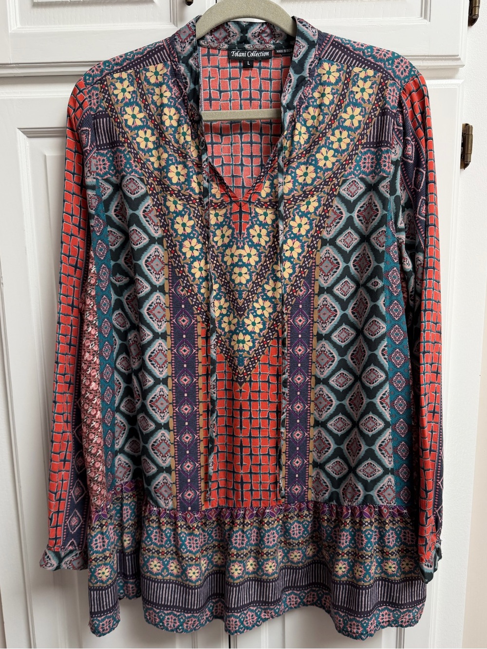 Tolani Collection 100% Modal Boho Flowy Multicolor Blouse Size Large